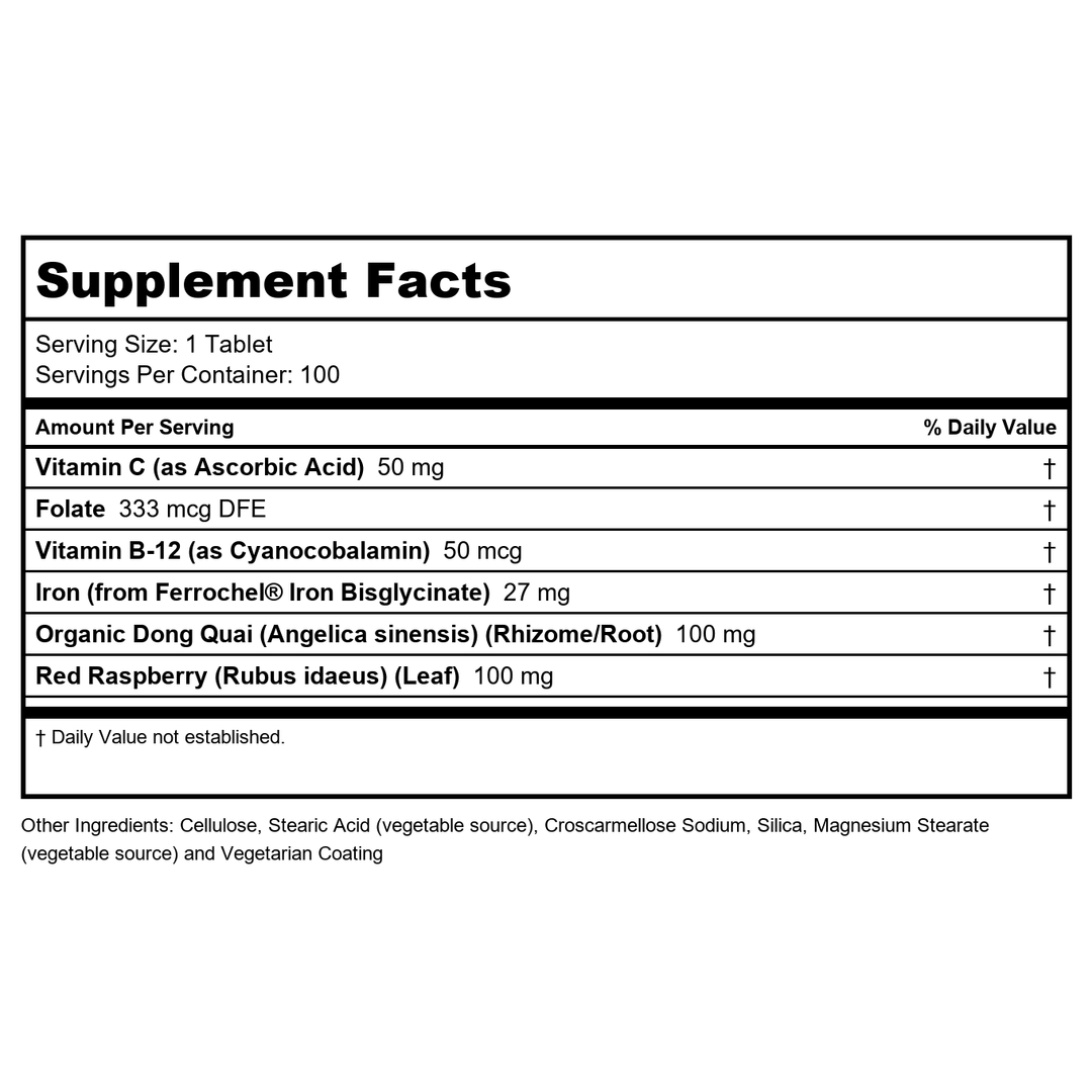 Now Foods Iron Complex Vegetarian 100 Tablets - 1440 - Supplement Facts panel