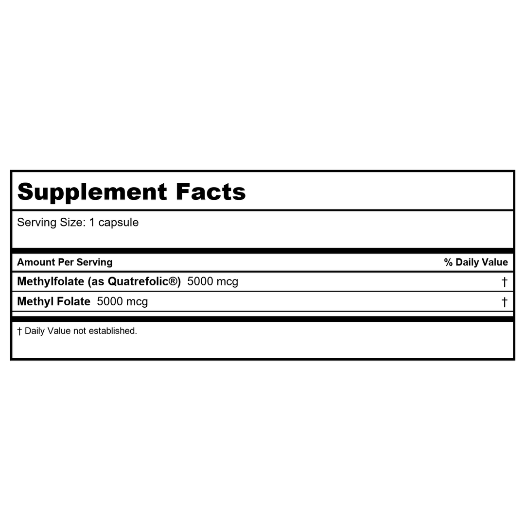 Now Foods Methyl Folate 5000 mcg 50 Vcaps - 0502 - Supplement Facts panel