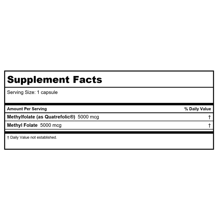 Now Foods Methyl Folate 5000 mcg 50 Vcaps - 0502 - Supplement Facts panel