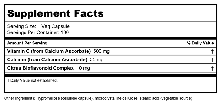 Now Foods Vitamin C-500 Calcium Ascorbate-C 100 Vcaps - 0676 - Supplement Facts panel