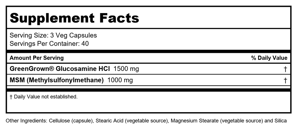 Now Foods Glucosamine & MSM (Vegetarian) 120 Vcaps - 3130 - Supplement Facts panel