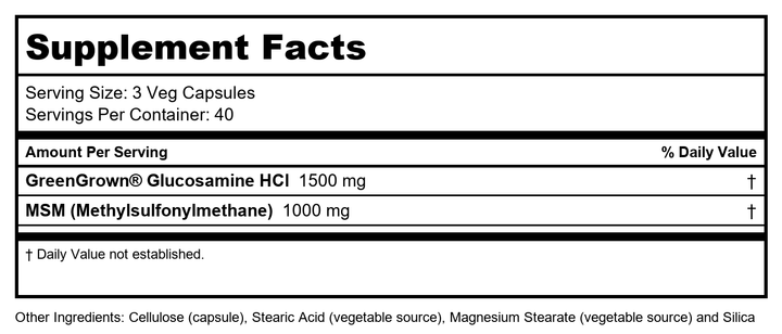 Now Foods Glucosamine &amp; MSM (Vegetarian) 120 Vcaps - 3130 - Supplement Facts panel