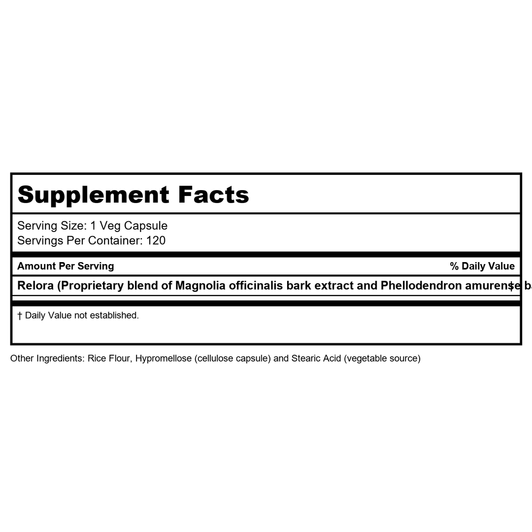 Now Foods Relora 300 mg 60 Vcaps - 3342 - Supplement Facts panel