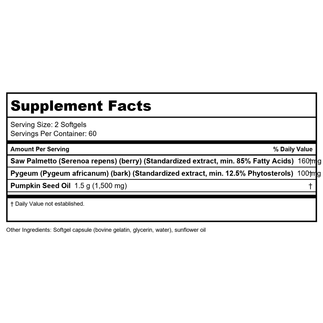 Now Foods Pygeum &amp; Saw Palmetto 120 Softgels - 4729 - Supplement Facts panel