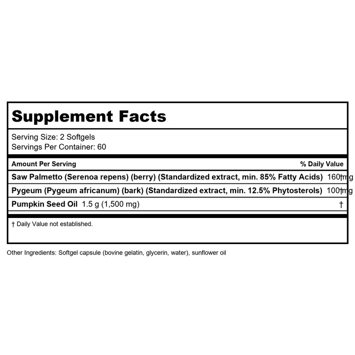 Now Foods Pygeum &amp; Saw Palmetto 120 Softgels - 4729 - Supplement Facts panel
