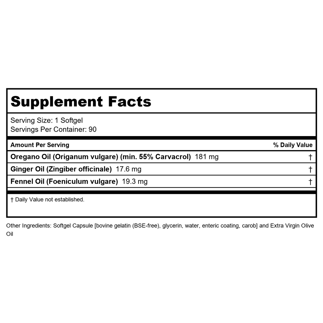 Now Foods Oregano Oil 90 Softgels - 4732 - Supplement Facts panel