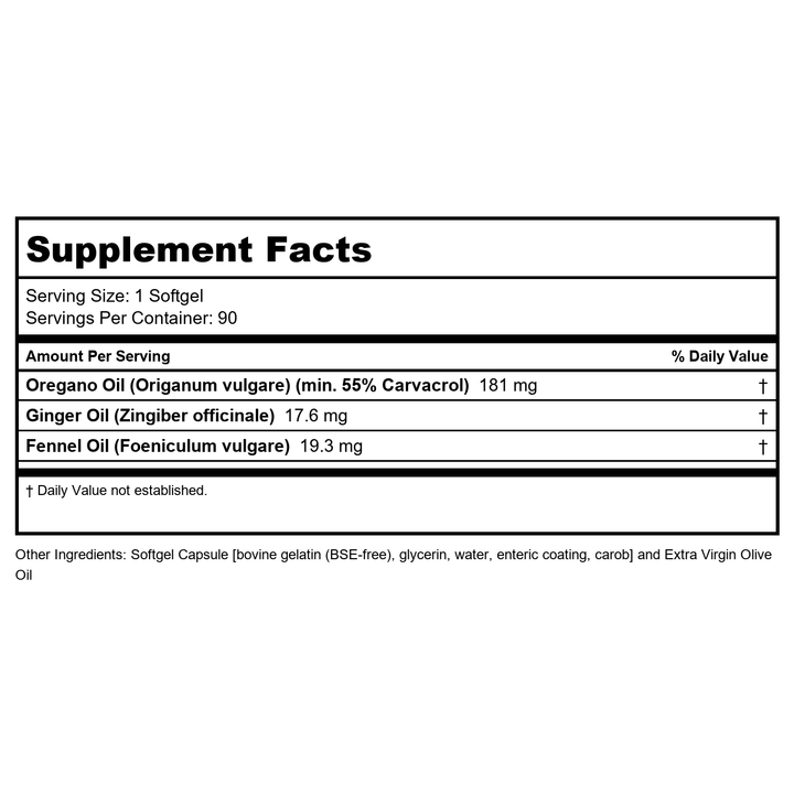 Now Foods Oregano Oil 90 Softgels - 4732 - Supplement Facts panel