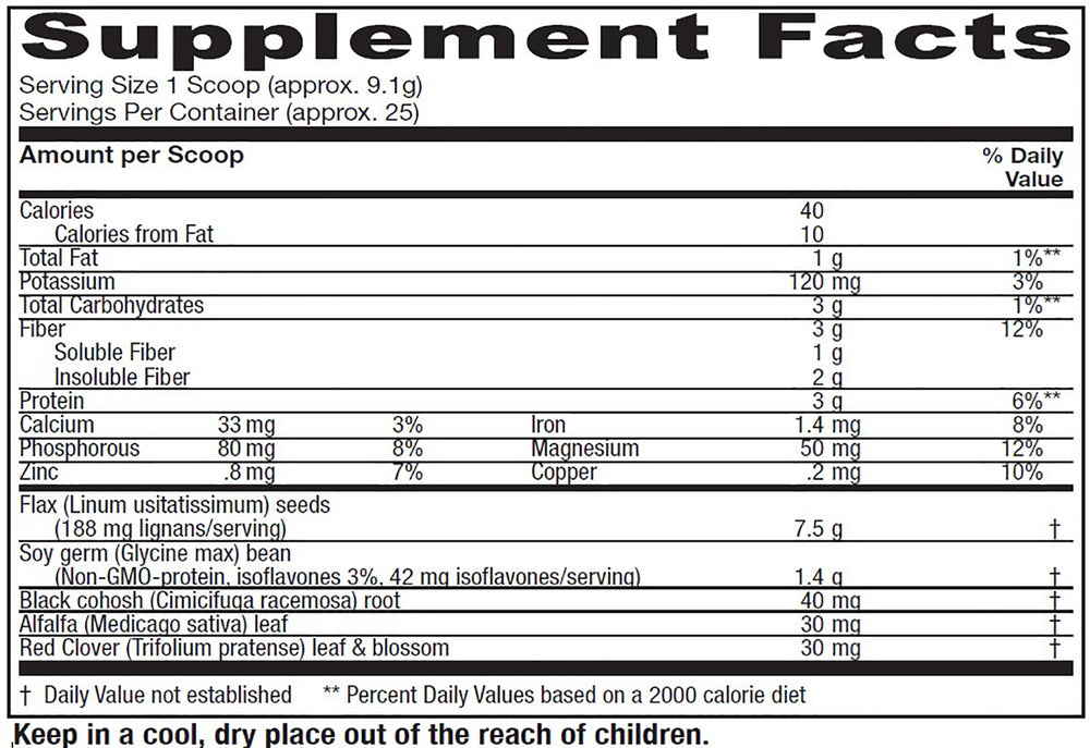 Vitanica PhytoEstrogen Herbal 227 Grams - Supplement Facts panel