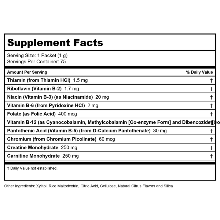 Now Foods Instant Energy B-12 75 Packets - 0497 - Supplement Facts panel