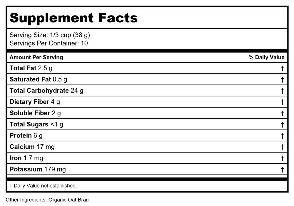 Now Real Food Oat Bran Organic 14oz - 5951 - 4 Pack - Supplement Facts panel