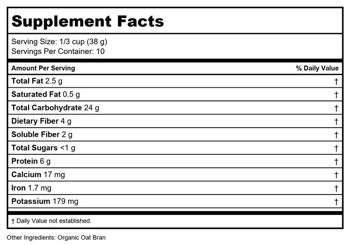 Now Real Food Oat Bran Organic 14oz - 5951 - 4 Pack - Supplement Facts panel