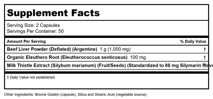 Now Foods Liver Caps 100 Capsules - 2432 - Supplement Facts panel