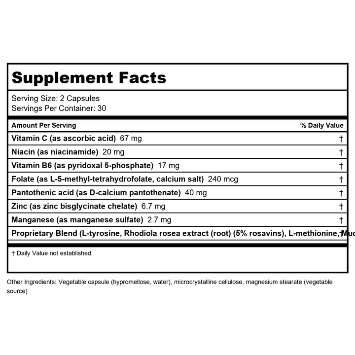 NeuroScience ExcitaPlus 120 Capsules - Supplement Facts panel