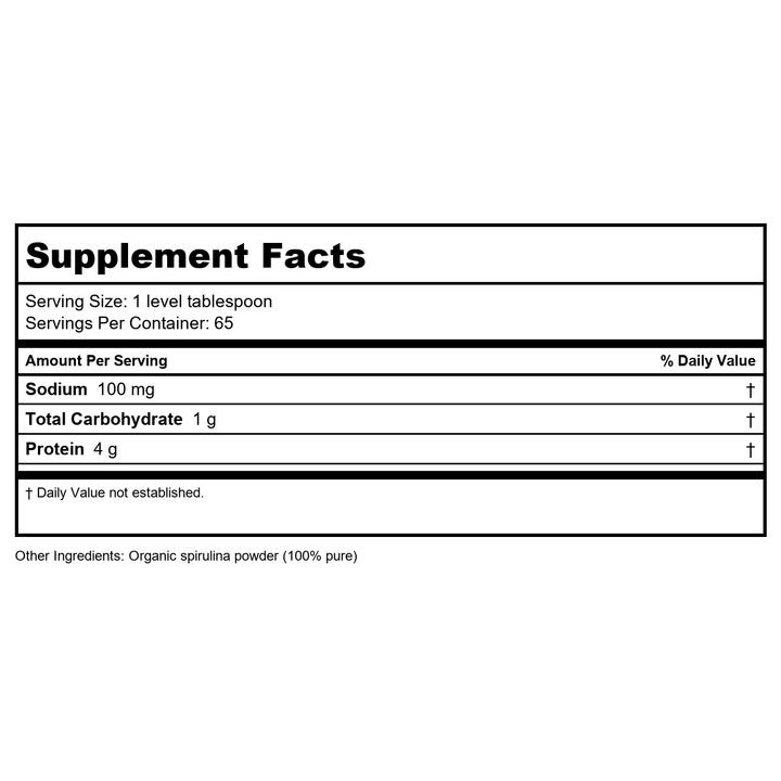 Now Foods Spirulina 1,000 mg Organic 120 Tablets - 2715 - Supplement Facts panel