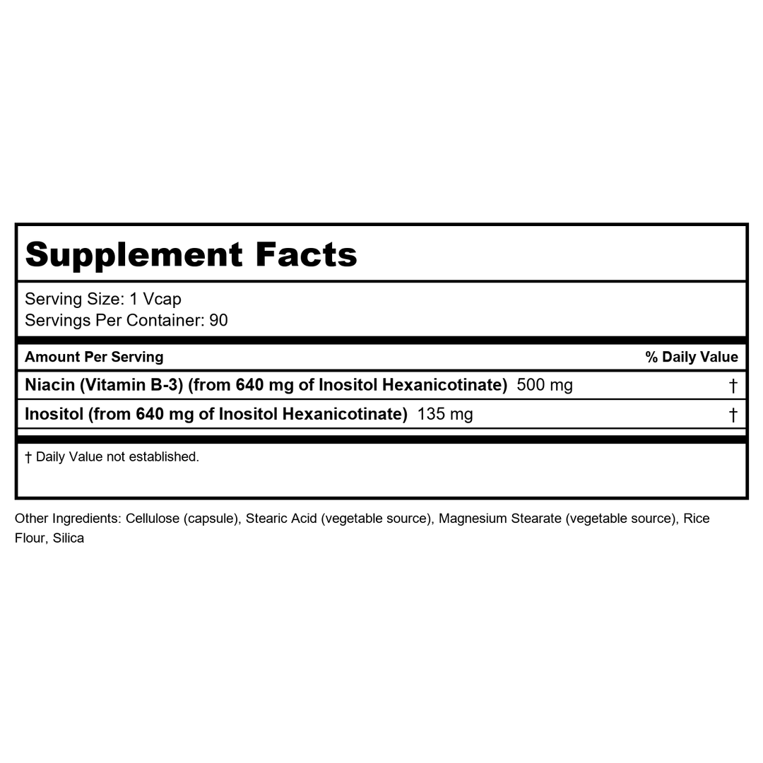 Now Foods Flush-Free Niacin 250 mg 90 Vcaps - 0483 - Supplement Facts panel