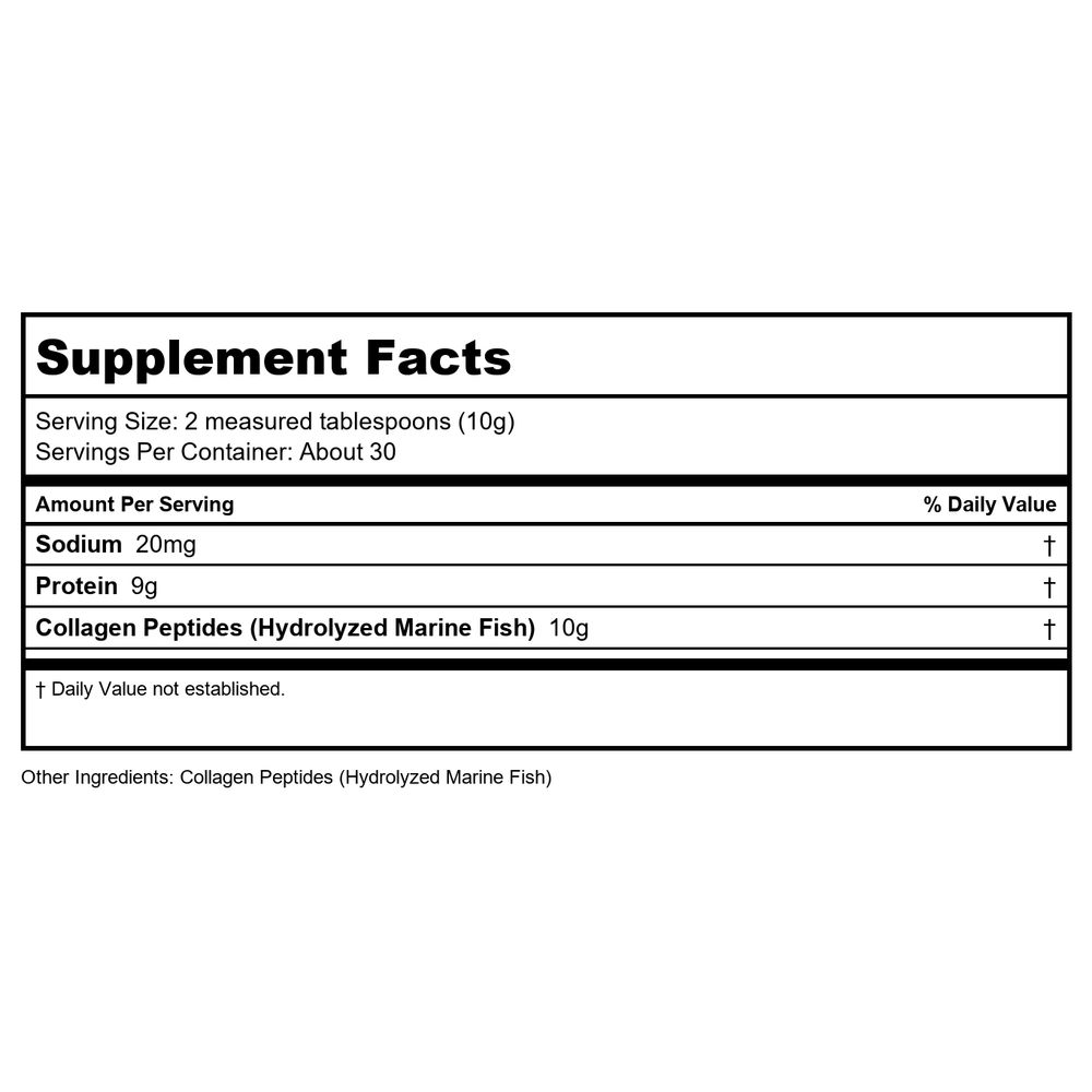 Vital Nutrients Marine Collagen Type I & III 300 Grams 30 Servings - Supplement Facts panel