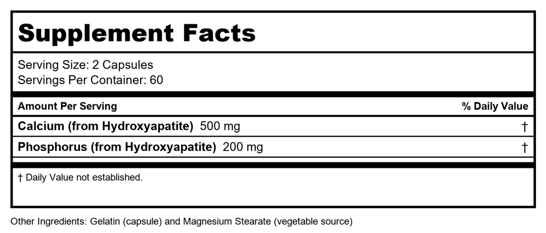 Now Foods Calcium Hydroxyapatite 120 Capsules - 1253 - Supplement Facts panel