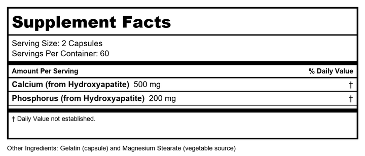 Now Foods Calcium Hydroxyapatite 120 Capsules - 1253 - Supplement Facts panel