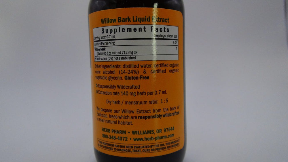 Herb Pharm Willow Bark 1oz - Supplement Facts panel