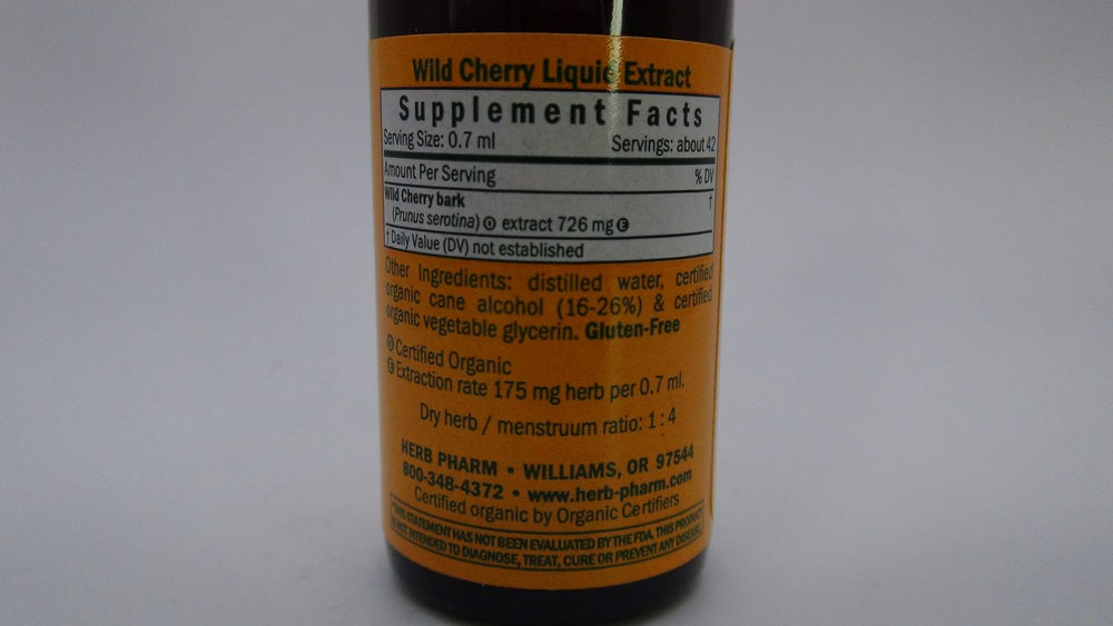 Herb Pharm Wild Cherry 1oz - Supplement Facts panel