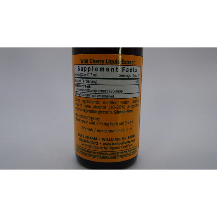 Herb Pharm Wild Cherry 1oz - Supplement Facts panel