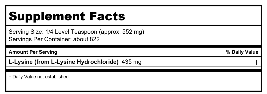 Now Foods L-Lysine Powder 1 Pound - 0240 - Supplement Facts panel