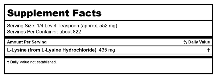 Now Foods L-Lysine Powder 1 Pound - 0240 - Supplement Facts panel