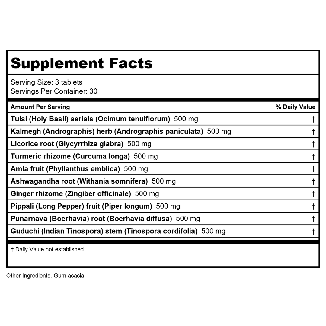 Banyan Botanicals Immune Strong 90 Tablets - Supplement Facts panel