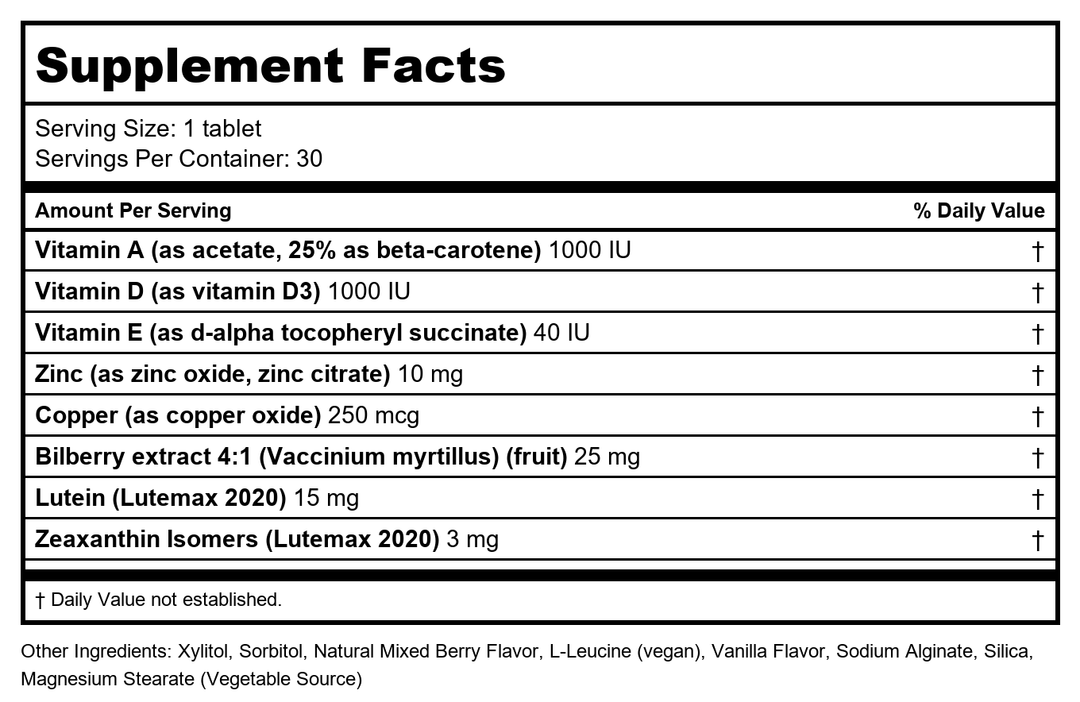 Now Foods Super Nutrition SimplyOne Chewable See Clearly 90 Chewables - SU277 - Supplement Facts panel