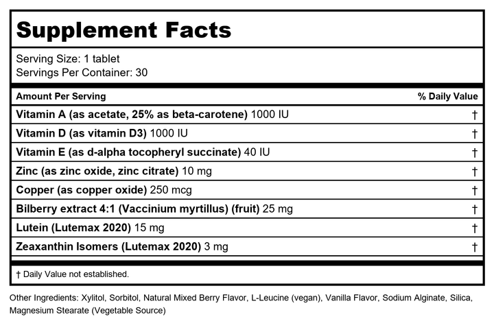 Now Foods Super Nutrition SimplyOne Chewable See Clearly 90 Chewables - SU277 - Supplement Facts panel