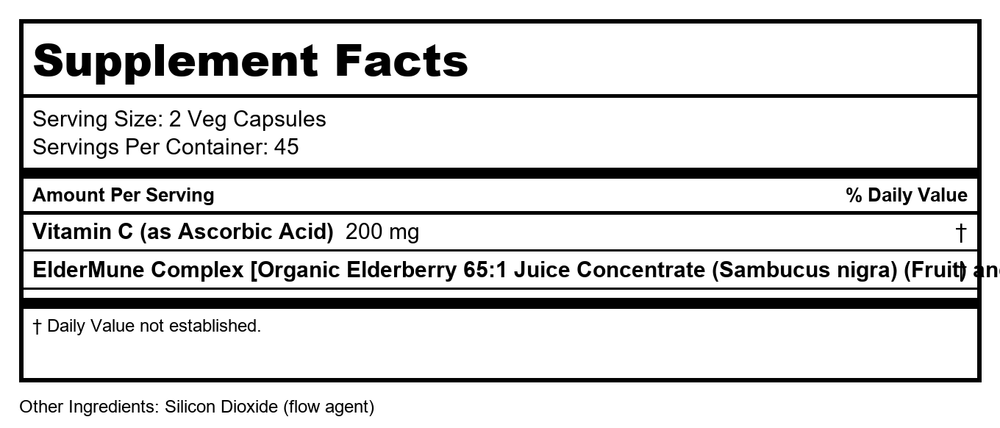 Now Foods ElderMune 90 Vcaps - 4664 - Supplement Facts panel