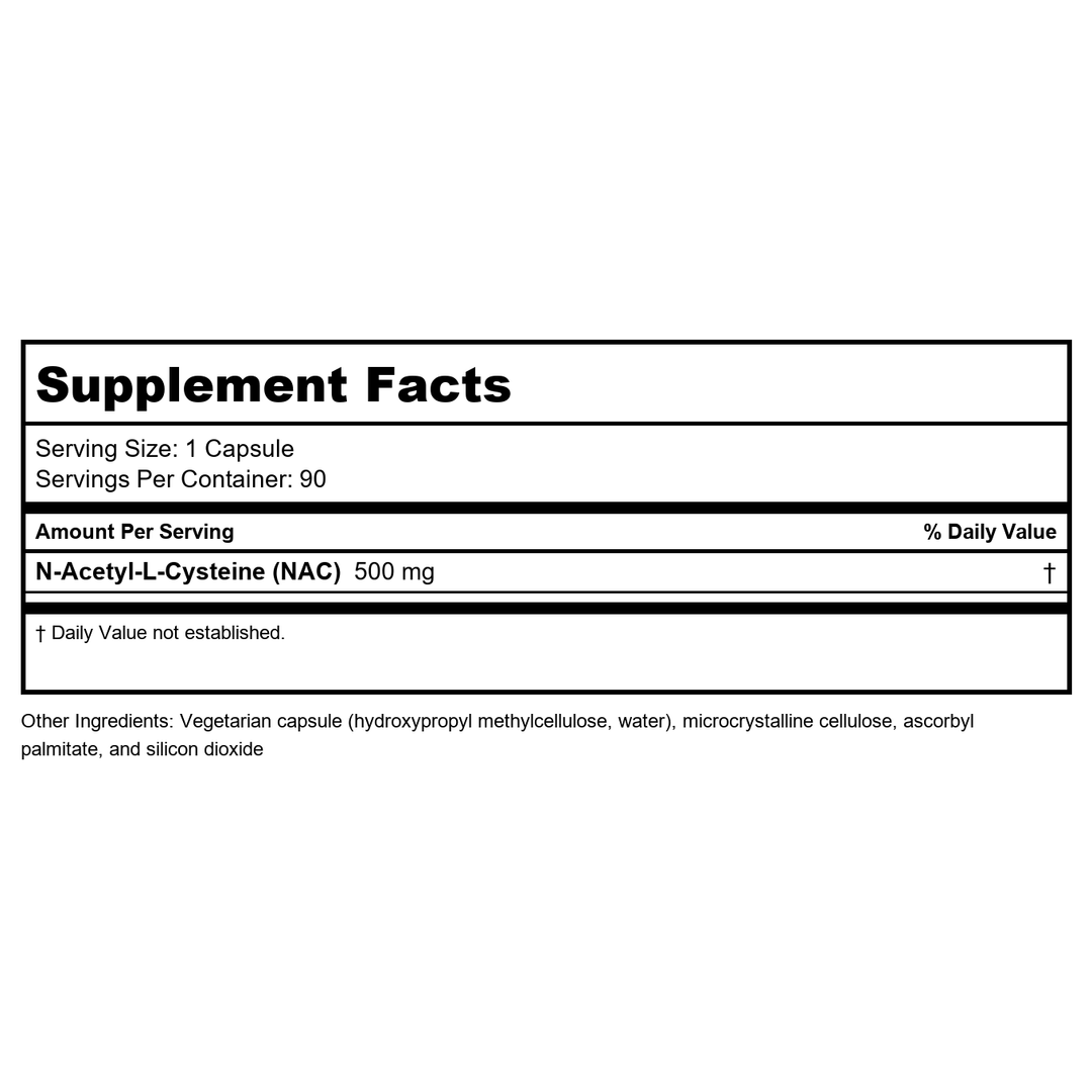 Klaire Las N-Acetyl-L-Cysteine 90 Capsules - Supplement Facts panel