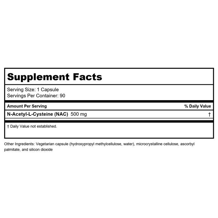 Klaire Las N-Acetyl-L-Cysteine 90 Capsules - Supplement Facts panel