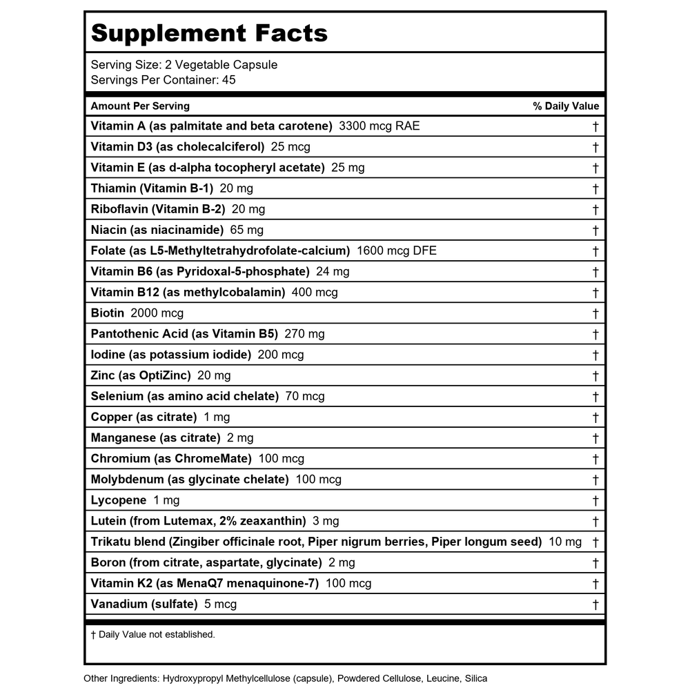 Ayush Herbs Ayush Multi 90 Vcaps - Supplement Facts panel