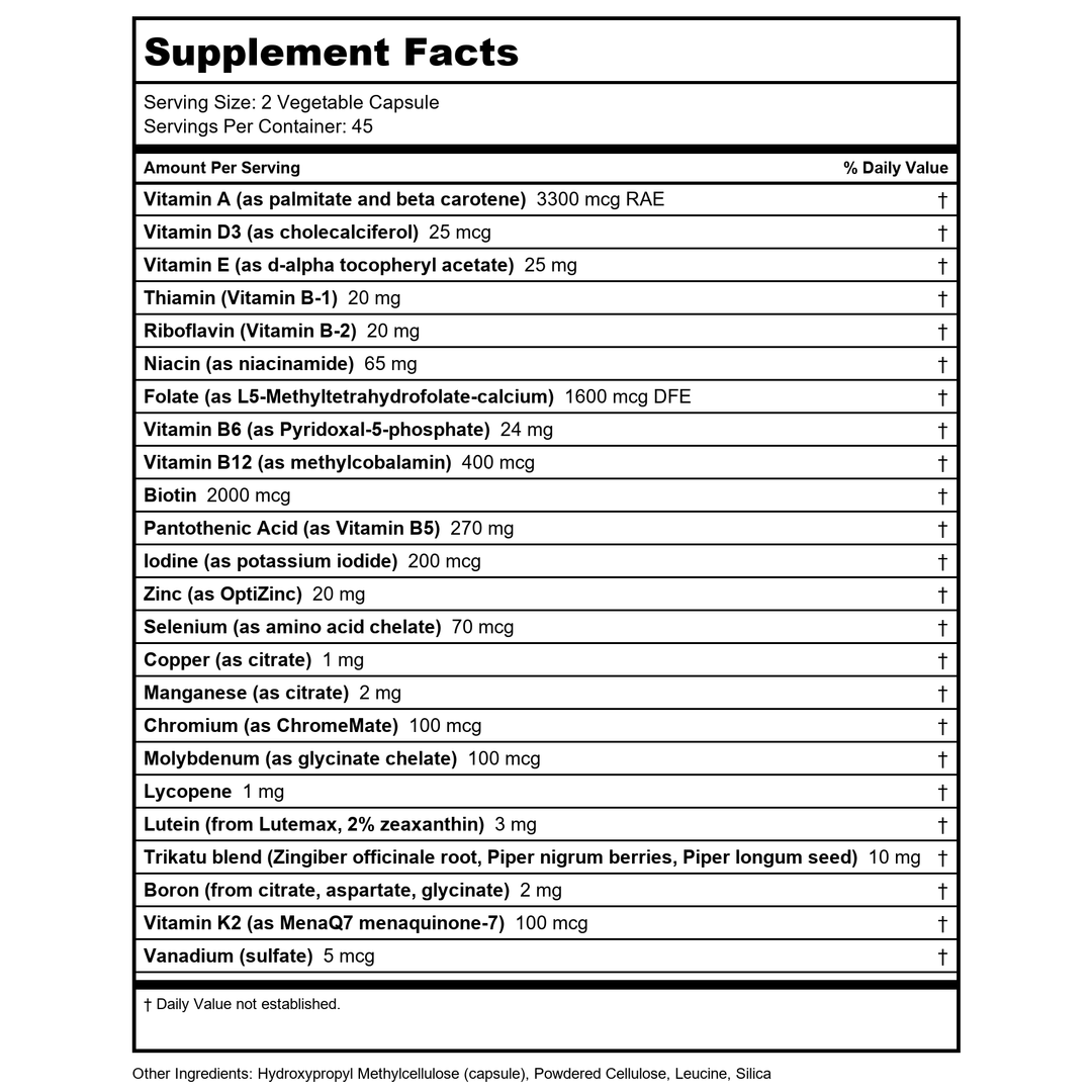 Ayush Herbs Ayush Multi 90 Vcaps - Supplement Facts panel