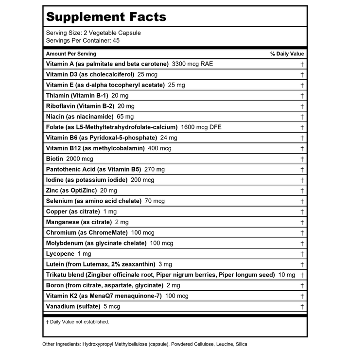 Ayush Herbs Ayush Multi 90 Vcaps - Supplement Facts panel