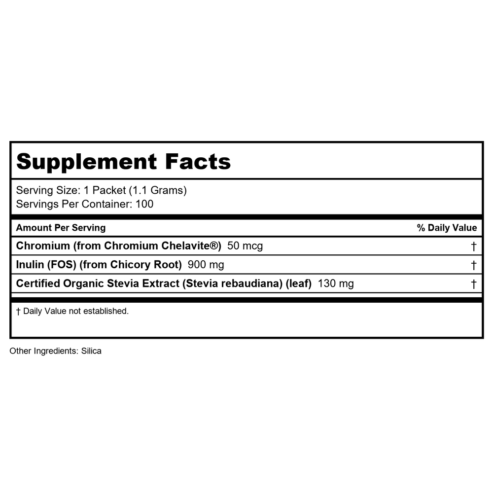 Now Foods BetterStevia Balance with Chromium & Inulin 100 Packets - 6968 - 3 Pack - Supplement Facts panel