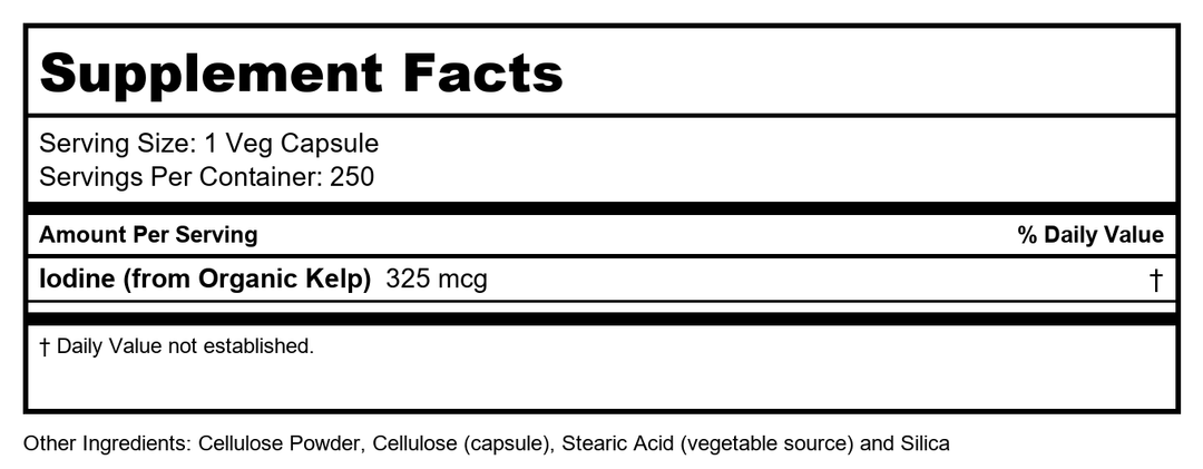 Now Foods Kelp 325 mcg 250 Vcaps - 2675 - Supplement Facts panel