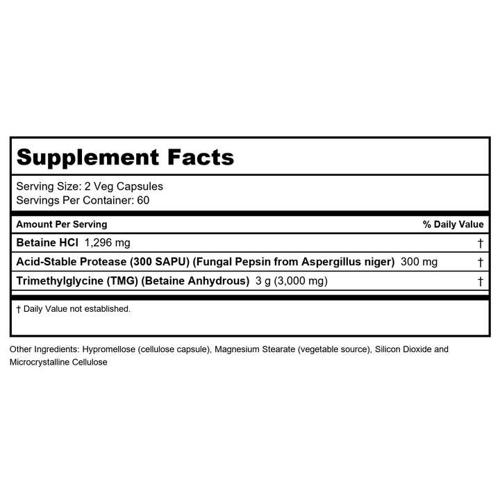 Now Foods Betaine HCl 648 mg 120 Vcaps - 2938 - Supplement Facts panel