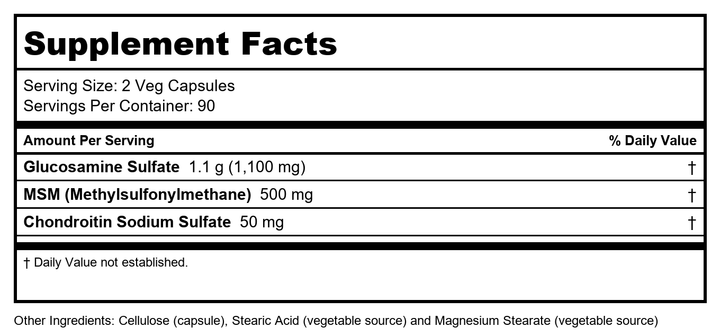 Now Foods Glucosamine &amp; MSM 180 Vcaps - 3279 - Supplement Facts panel