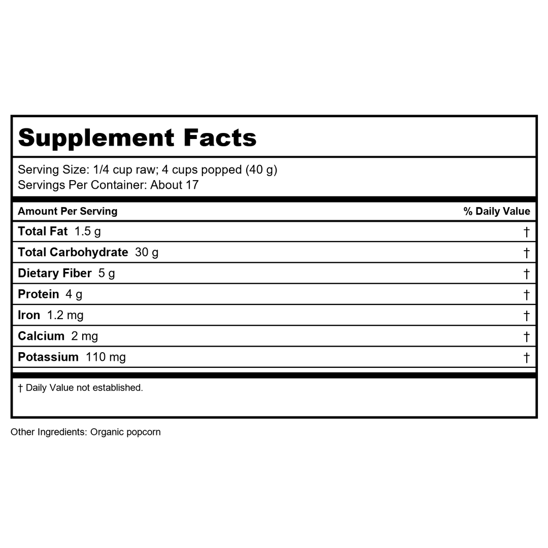 Now Real Food Popcorn Organic 24oz - 6306 - 2 Pack - Supplement Facts panel