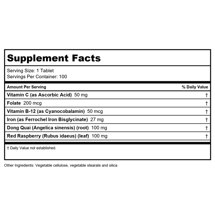 Now Foods Iron Complex Vegetarian 100 Tablets - 1440 - 6 Pack - Supplement Facts panel