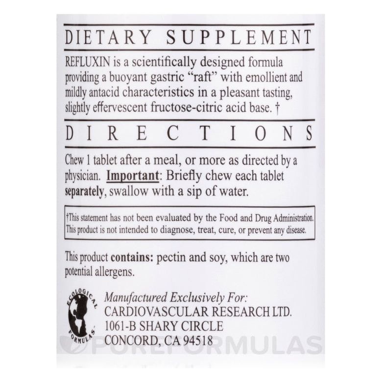 Cardiovascular Research Refluxin 90 Tablets - Supplement Facts panel