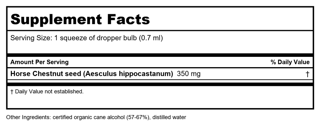 Herb Pharm Horse Chestnut 4oz - Supplement Facts panel