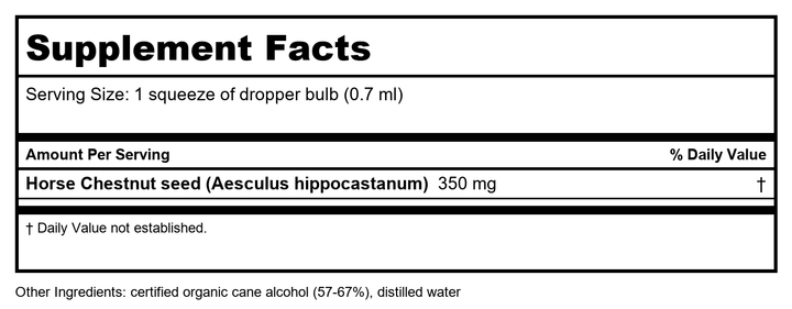 Herb Pharm Horse Chestnut 4oz - Supplement Facts panel