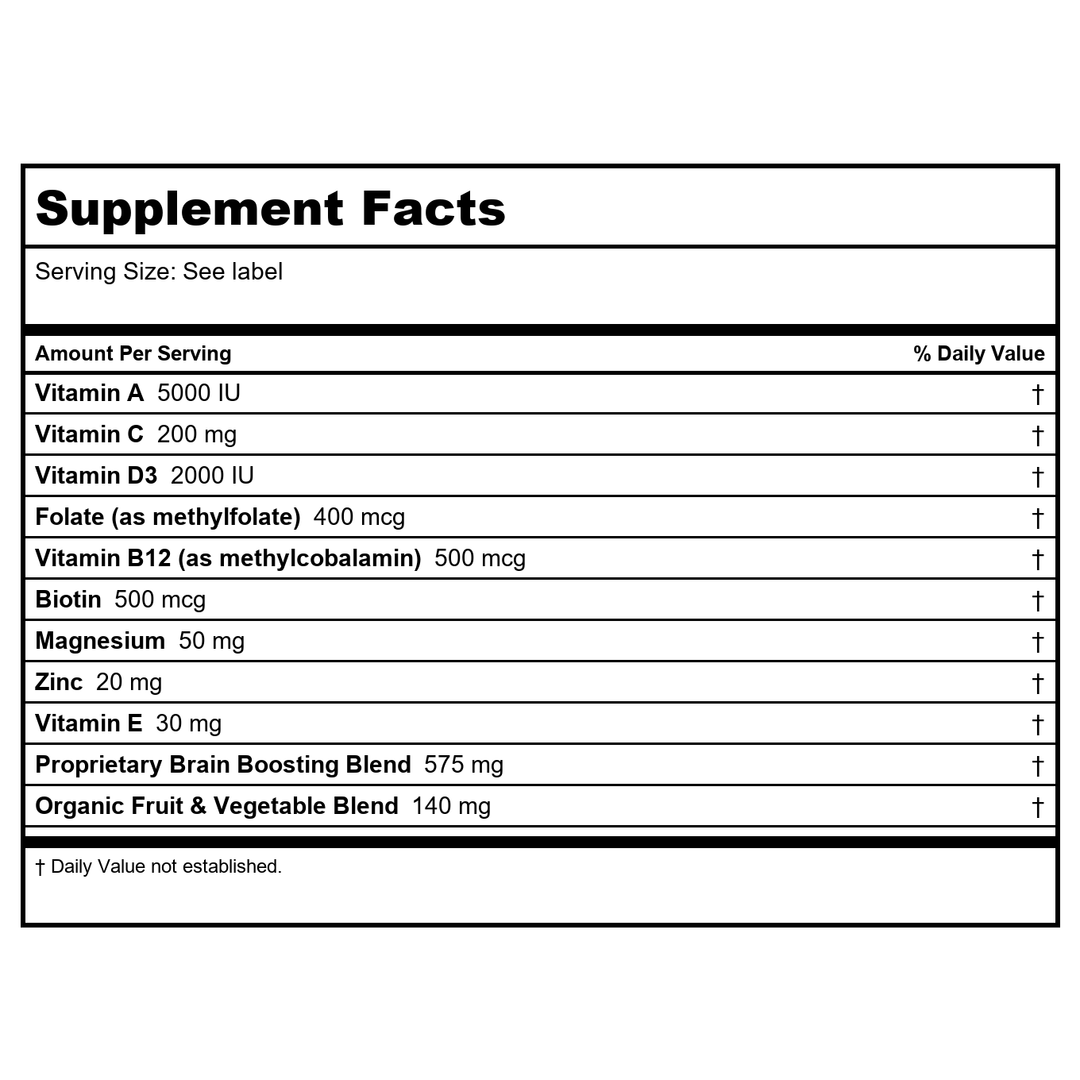 BrainMD NeuroVite Plus 120 Capsules - Supplement Facts panel