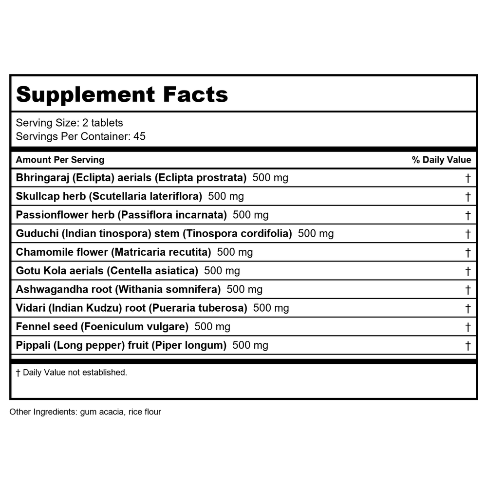 Banyan Botanicals Tranquil Mind 90 Tablets - Supplement Facts panel