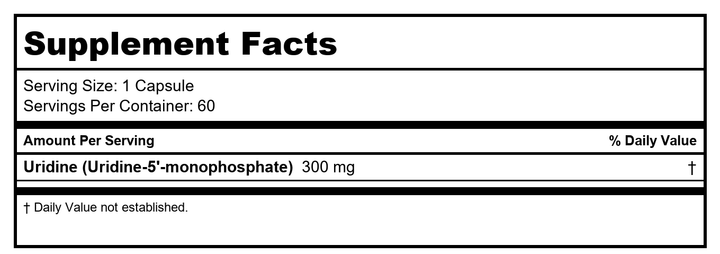 Ecological Formulas Uridine-300 60 Capsules - Supplement Facts panel