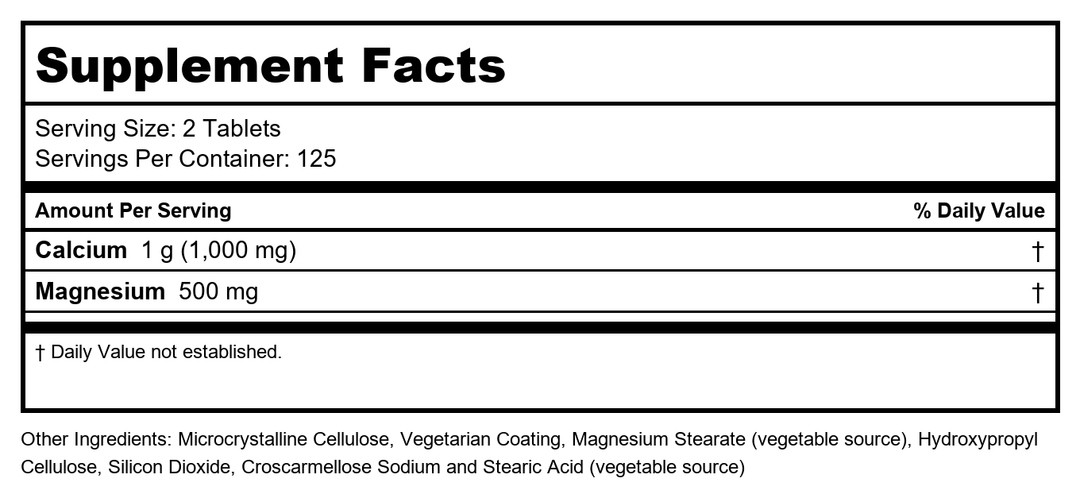 Now Foods Calcium &amp; Magnesium 2:1 Ration 250 Tablets - 1272 - Supplement Facts panel