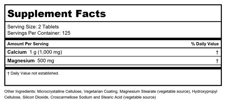 Now Foods Calcium &amp; Magnesium 2:1 Ration 250 Tablets - 1272 - Supplement Facts panel